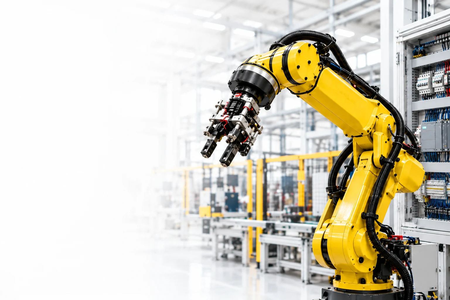 Industrial robot in an automation workshop